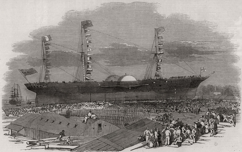 Launch of The Persia (Iran) largest steamer in the World, at Glasgow 1855